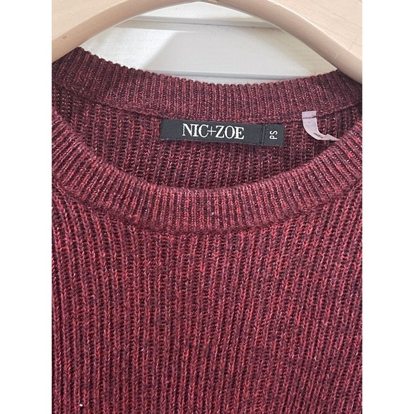 NIC + ZOE BURGUNDY FRINGE KNIT TRIM LONG SLEEVE SWEATER SMALL PETITE - Picture 4 of 10